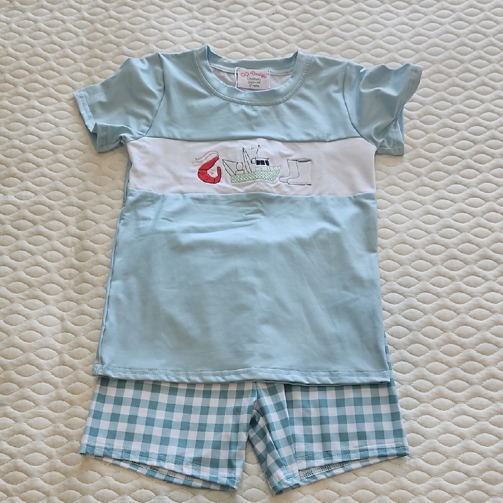 Light Blue Kids Outfit with Embroidered Design